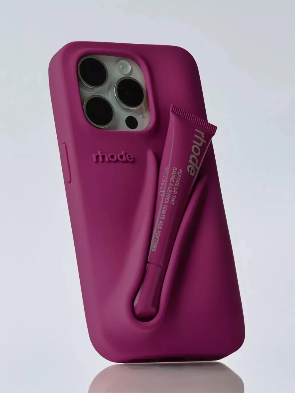 RHODE Magenta Silicone Phone Case with Built-In Lip Tint Holder